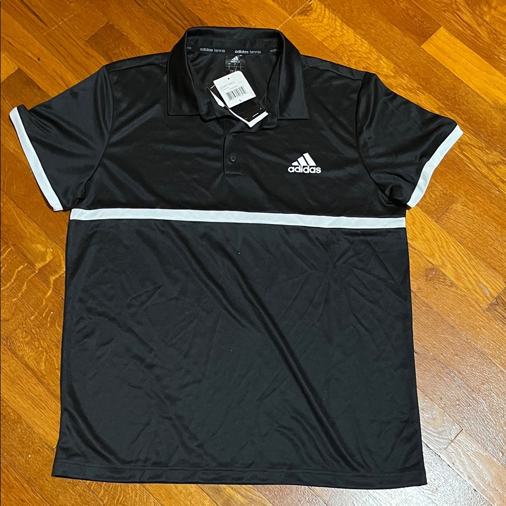 Adidas Men's Black Court Polo with White Stripe. Size L. NWT ADIDAS TENNIS